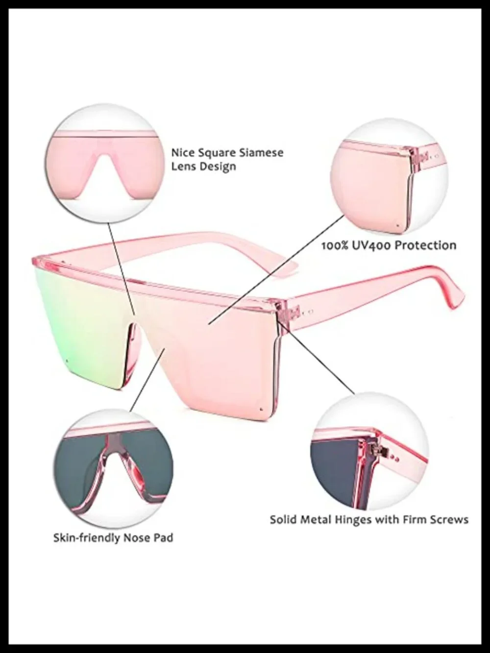 Oversized Flat Top Square Sunglasses UV400 Protection Unisex